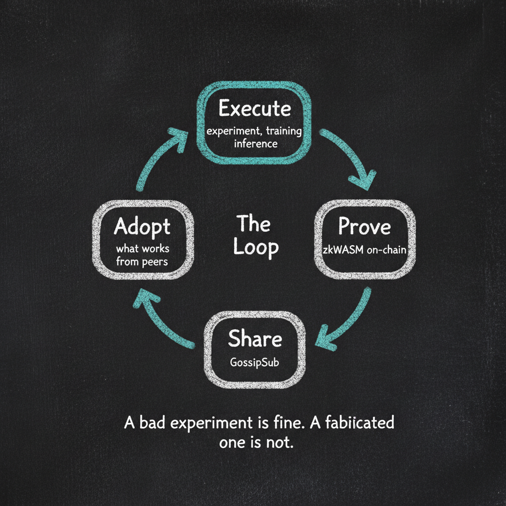 The Loop: Execute → Prove → Share → Adopt → repeat